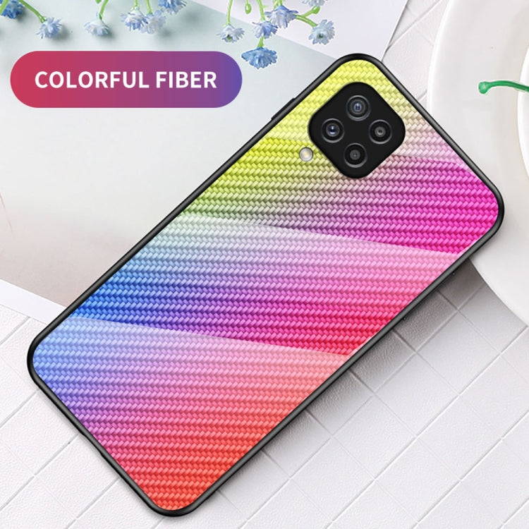 For Samsung Galaxy M32 Gradient Carbon Fiber Texture TPU Border Tempered Glass Case