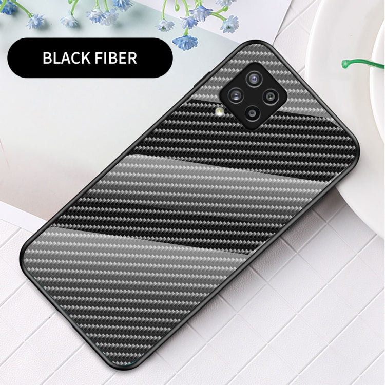 For Samsung Galaxy M42 5G Gradient Carbon Fiber Texture TPU Border Tempered Glass Case