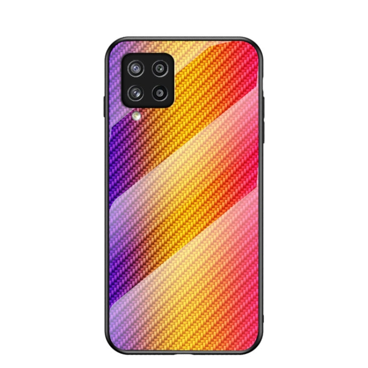 For Samsung Galaxy M42 5G Gradient Carbon Fiber Texture TPU Border Tempered Glass Case