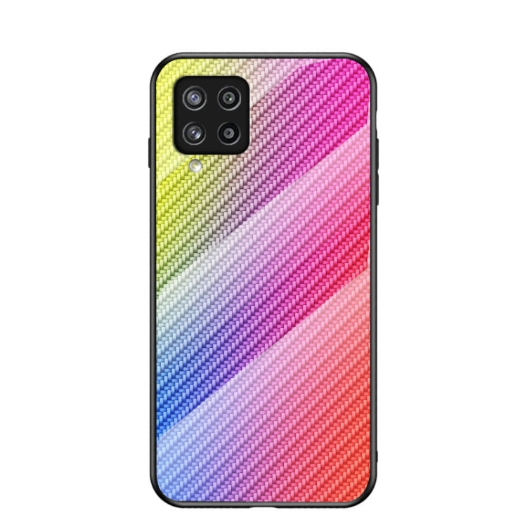 For Samsung Galaxy M42 5G Gradient Carbon Fiber Texture TPU Border Tempered Glass Case