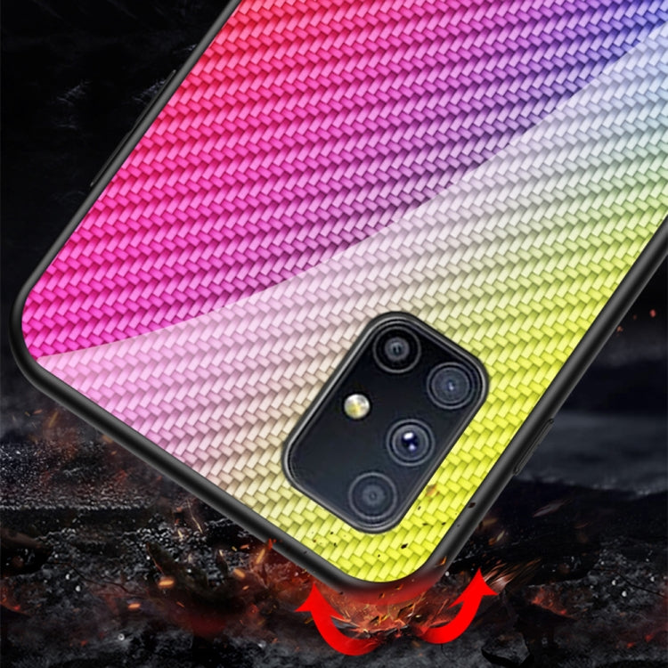 For Samsung Galaxy M51 Gradient Carbon Fiber Texture TPU Border Tempered Glass Case