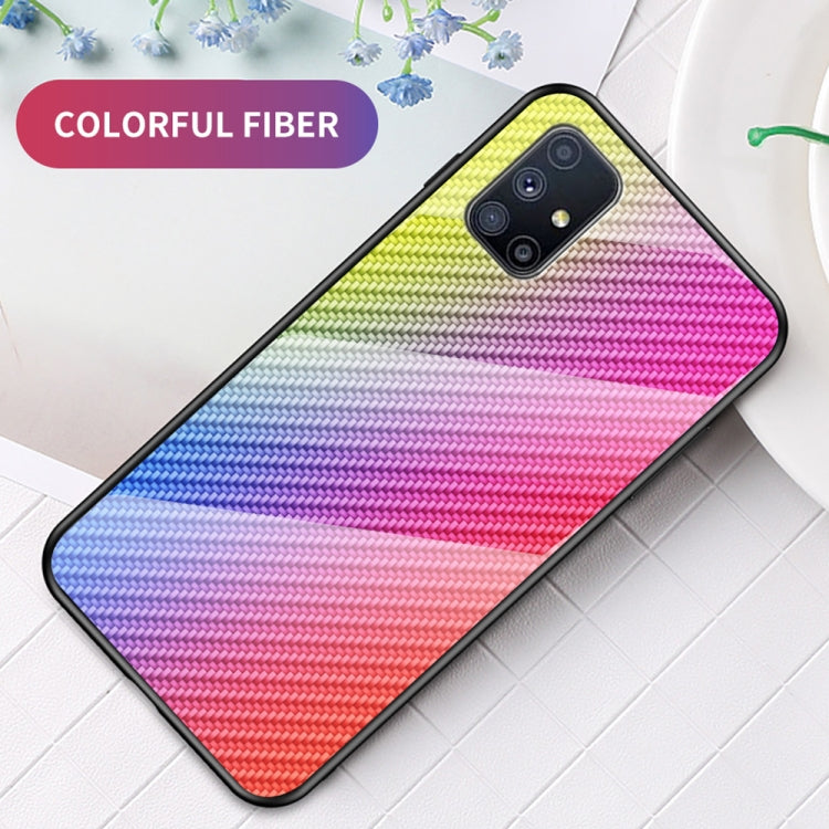 For Samsung Galaxy M51 Gradient Carbon Fiber Texture TPU Border Tempered Glass Case