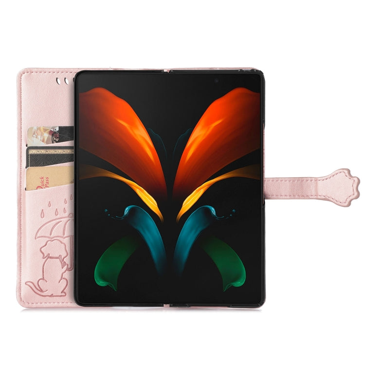 For Samsung Galaxy Z Fold3 5G Lovely Cat and Dog Embossing Pattern Horizontal Flip Leather Case , with Holder & Card Slots & Wallet(Rose Gold)
