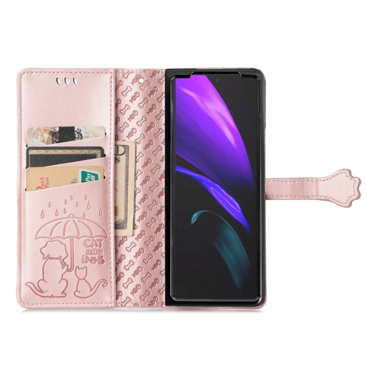 For Samsung Galaxy Z Fold3 5G Lovely Cat and Dog Embossing Pattern Horizontal Flip Leather Case , with Holder & Card Slots & Wallet(Rose Gold)