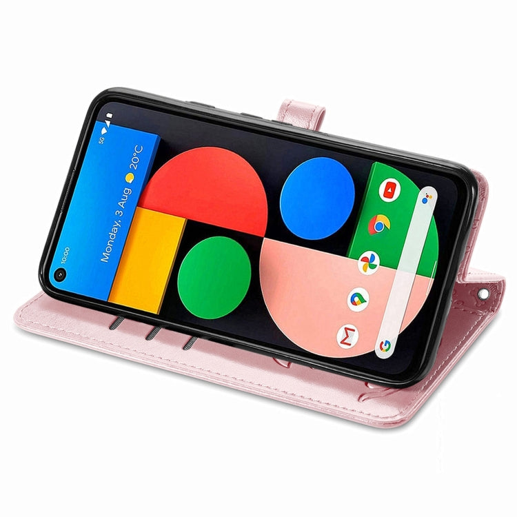 For Google Pixel 5a 5G Lovely Cat and Dog Embossing Pattern Horizontal Flip Leather Case , with Holder & Card Slots & Wallet & Cartoon Clasp & Lanyard