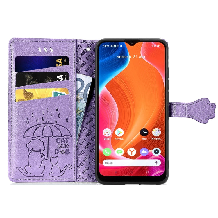 For OPPO Realme C20 Lovely Cat and Dog Embossing Pattern Horizontal Flip Leather Case , with Holder & Card Slots & Wallet & Cartoon Clasp & Lanyard