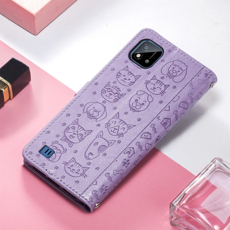 For OPPO Realme C20 Lovely Cat and Dog Embossing Pattern Horizontal Flip Leather Case , with Holder & Card Slots & Wallet & Cartoon Clasp & Lanyard