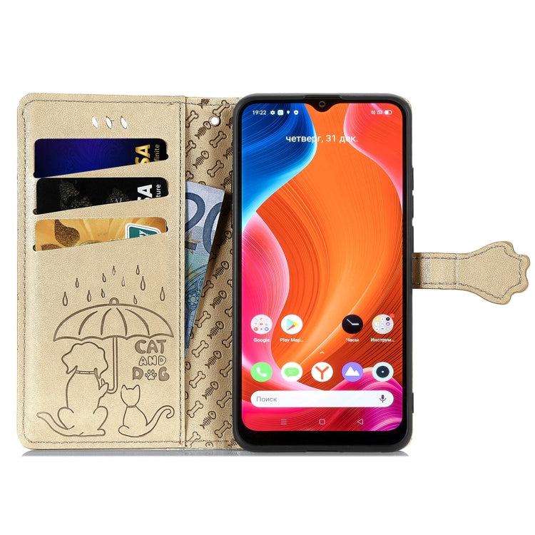 For OPPO Realme C20 Lovely Cat and Dog Embossing Pattern Horizontal Flip Leather Case , with Holder & Card Slots & Wallet & Cartoon Clasp & Lanyard