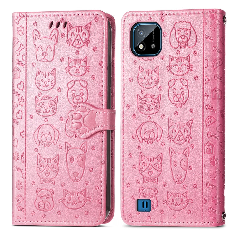 For OPPO Realme C20 Lovely Cat and Dog Embossing Pattern Horizontal Flip Leather Case , with Holder & Card Slots & Wallet & Cartoon Clasp & Lanyard