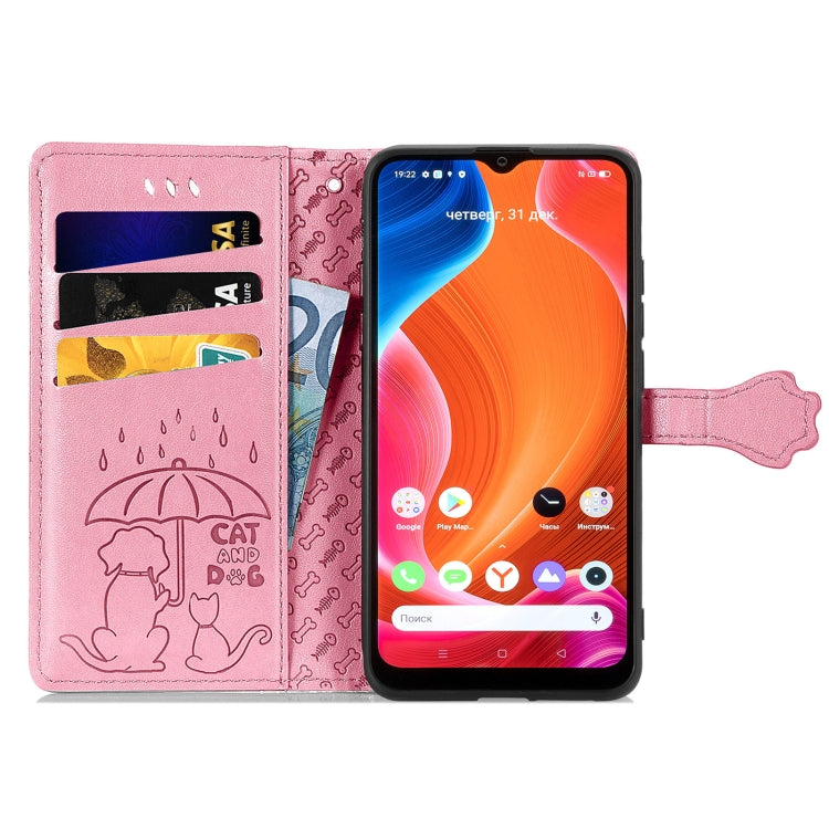 For OPPO Realme C20 Lovely Cat and Dog Embossing Pattern Horizontal Flip Leather Case , with Holder & Card Slots & Wallet & Cartoon Clasp & Lanyard