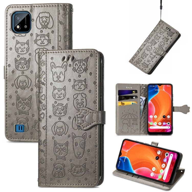 For OPPO Realme C20 Lovely Cat and Dog Embossing Pattern Horizontal Flip Leather Case , with Holder & Card Slots & Wallet & Cartoon Clasp & Lanyard