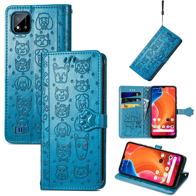 For OPPO Realme C20 Lovely Cat and Dog Embossing Pattern Horizontal Flip Leather Case , with Holder & Card Slots & Wallet & Cartoon Clasp & Lanyard