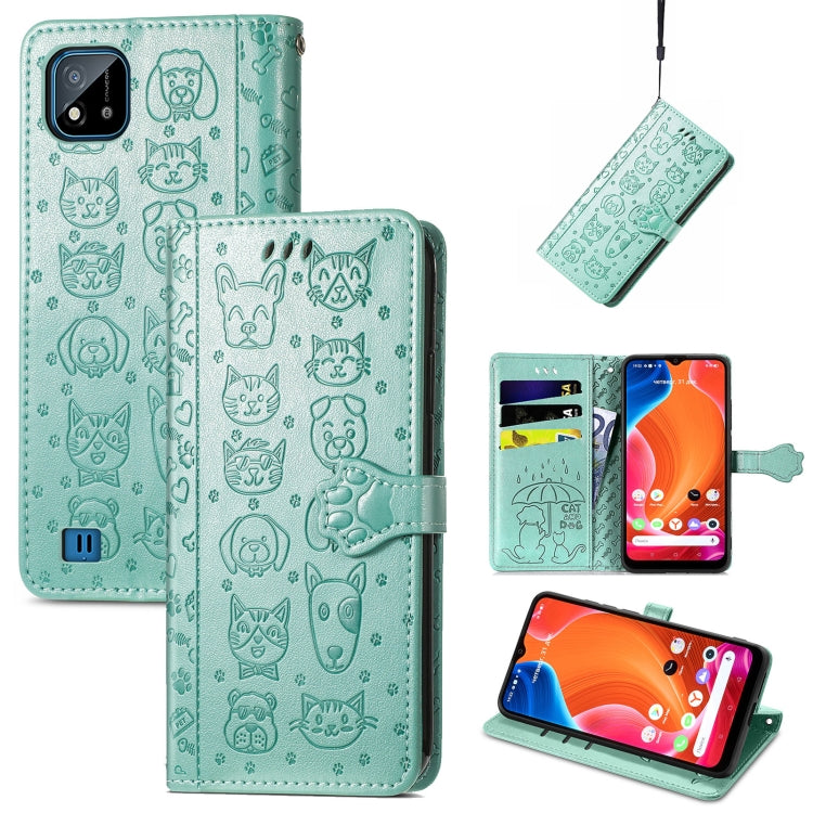 For OPPO Realme C20 Lovely Cat and Dog Embossing Pattern Horizontal Flip Leather Case , with Holder & Card Slots & Wallet & Cartoon Clasp & Lanyard