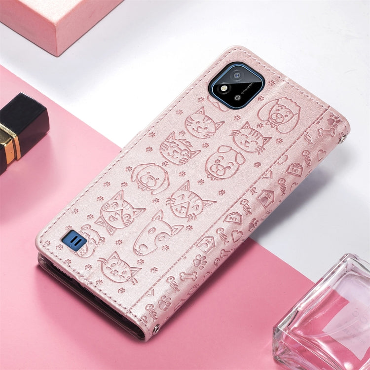 For OPPO Realme C20 Lovely Cat and Dog Embossing Pattern Horizontal Flip Leather Case , with Holder & Card Slots & Wallet & Cartoon Clasp & Lanyard