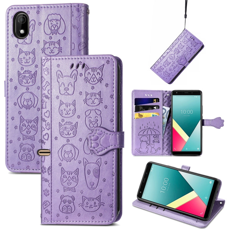 For Wiko Y61 Lovely Cat and Dog Embossing Pattern Horizontal Flip Leather Case , with Holder & Card Slots & Wallet & Cartoon Clasp & Lanyard