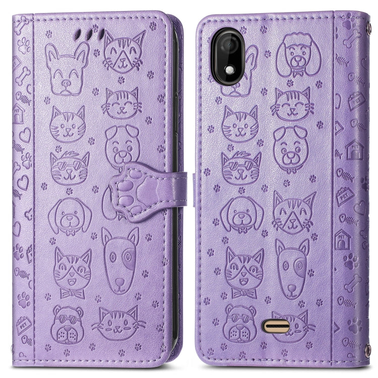 For Wiko Y61 Lovely Cat and Dog Embossing Pattern Horizontal Flip Leather Case , with Holder & Card Slots & Wallet & Cartoon Clasp & Lanyard
