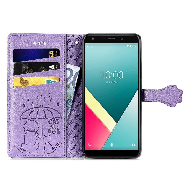 For Wiko Y61 Lovely Cat and Dog Embossing Pattern Horizontal Flip Leather Case , with Holder & Card Slots & Wallet & Cartoon Clasp & Lanyard