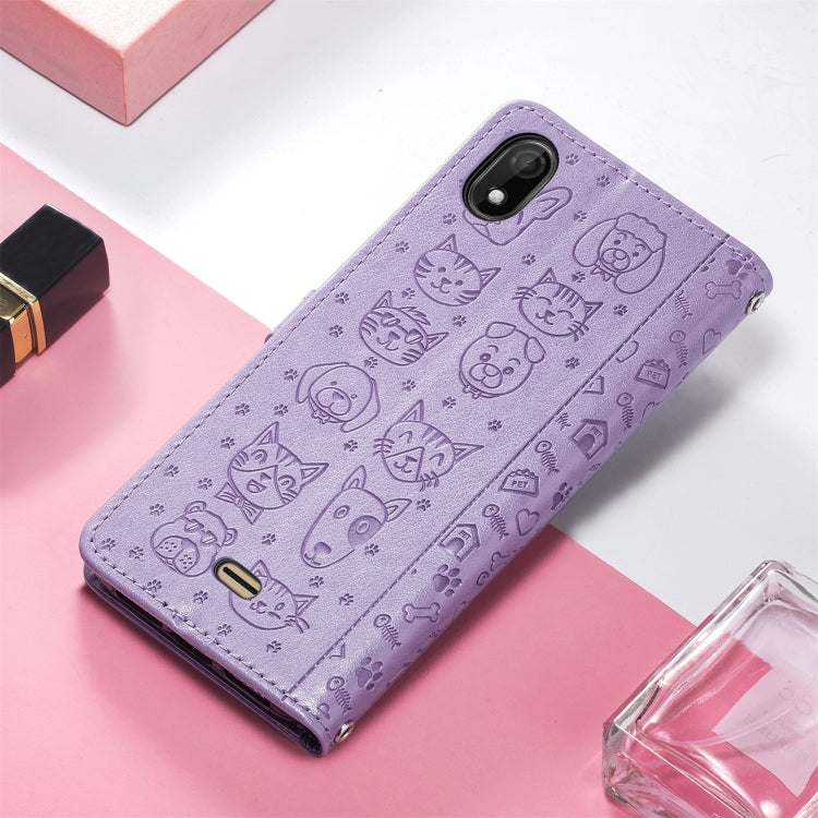 For Wiko Y61 Lovely Cat and Dog Embossing Pattern Horizontal Flip Leather Case , with Holder & Card Slots & Wallet & Cartoon Clasp & Lanyard