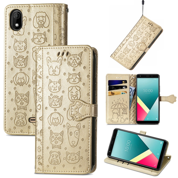 For Wiko Y61 Lovely Cat and Dog Embossing Pattern Horizontal Flip Leather Case , with Holder & Card Slots & Wallet & Cartoon Clasp & Lanyard