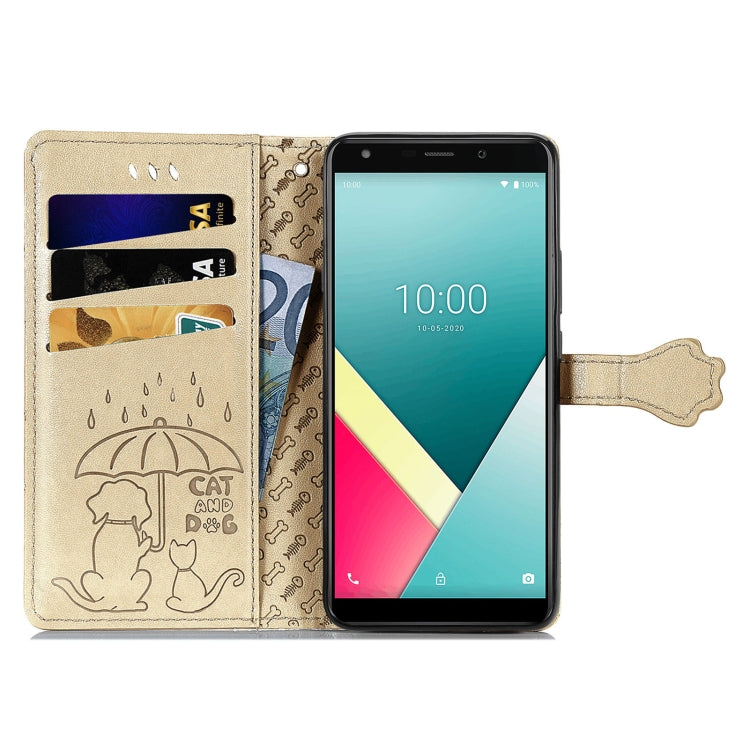For Wiko Y61 Lovely Cat and Dog Embossing Pattern Horizontal Flip Leather Case , with Holder & Card Slots & Wallet & Cartoon Clasp & Lanyard