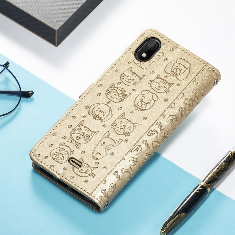 For Wiko Y61 Lovely Cat and Dog Embossing Pattern Horizontal Flip Leather Case , with Holder & Card Slots & Wallet & Cartoon Clasp & Lanyard