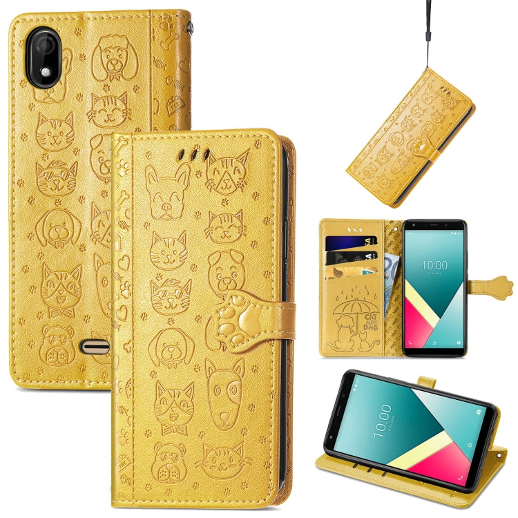 For Wiko Y61 Lovely Cat and Dog Embossing Pattern Horizontal Flip Leather Case , with Holder & Card Slots & Wallet & Cartoon Clasp & Lanyard