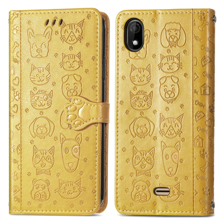 For Wiko Y61 Lovely Cat and Dog Embossing Pattern Horizontal Flip Leather Case , with Holder & Card Slots & Wallet & Cartoon Clasp & Lanyard