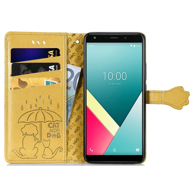 For Wiko Y61 Lovely Cat and Dog Embossing Pattern Horizontal Flip Leather Case , with Holder & Card Slots & Wallet & Cartoon Clasp & Lanyard