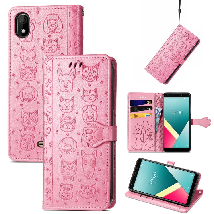 For Wiko Y61 Lovely Cat and Dog Embossing Pattern Horizontal Flip Leather Case , with Holder & Card Slots & Wallet & Cartoon Clasp & Lanyard