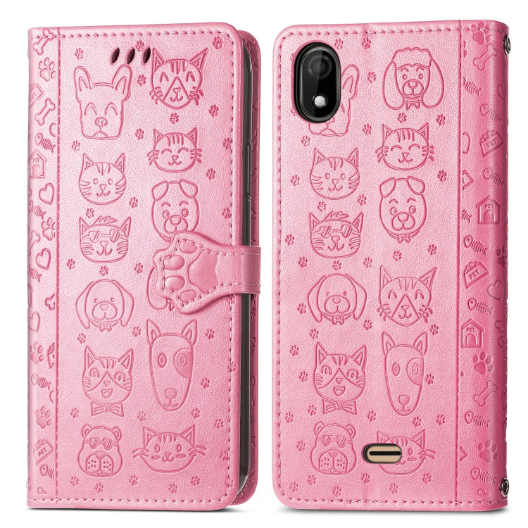 For Wiko Y61 Lovely Cat and Dog Embossing Pattern Horizontal Flip Leather Case , with Holder & Card Slots & Wallet & Cartoon Clasp & Lanyard