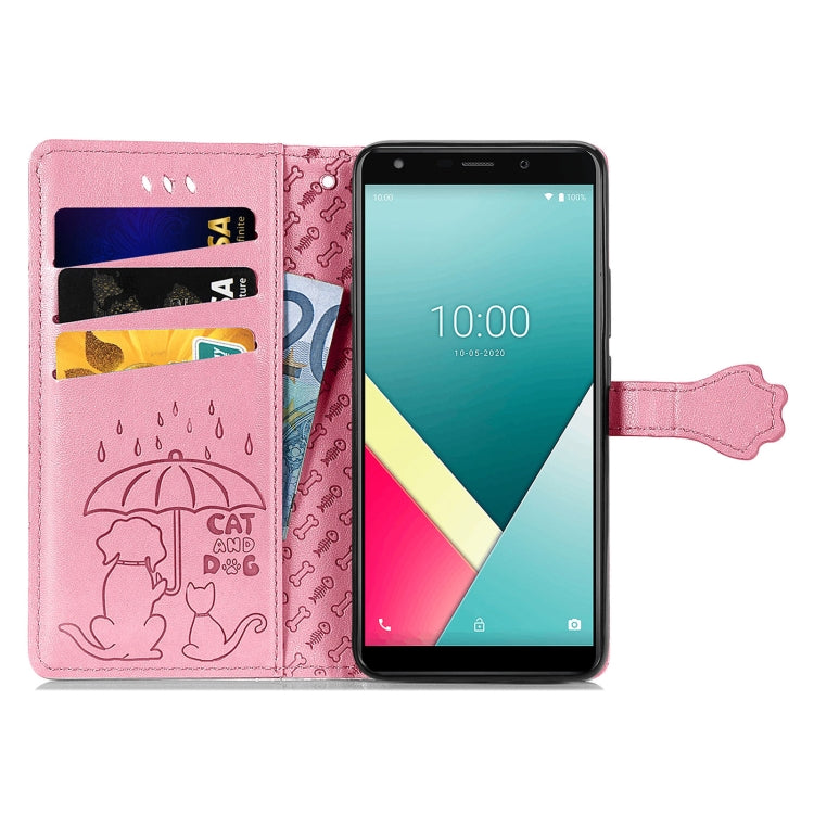 For Wiko Y61 Lovely Cat and Dog Embossing Pattern Horizontal Flip Leather Case , with Holder & Card Slots & Wallet & Cartoon Clasp & Lanyard