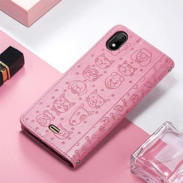For Wiko Y61 Lovely Cat and Dog Embossing Pattern Horizontal Flip Leather Case , with Holder & Card Slots & Wallet & Cartoon Clasp & Lanyard