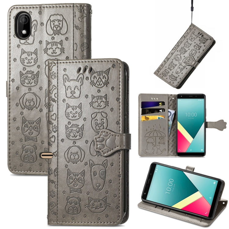 For Wiko Y61 Lovely Cat and Dog Embossing Pattern Horizontal Flip Leather Case , with Holder & Card Slots & Wallet & Cartoon Clasp & Lanyard