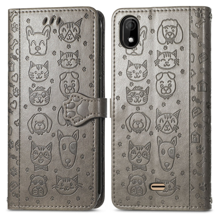 For Wiko Y61 Lovely Cat and Dog Embossing Pattern Horizontal Flip Leather Case , with Holder & Card Slots & Wallet & Cartoon Clasp & Lanyard
