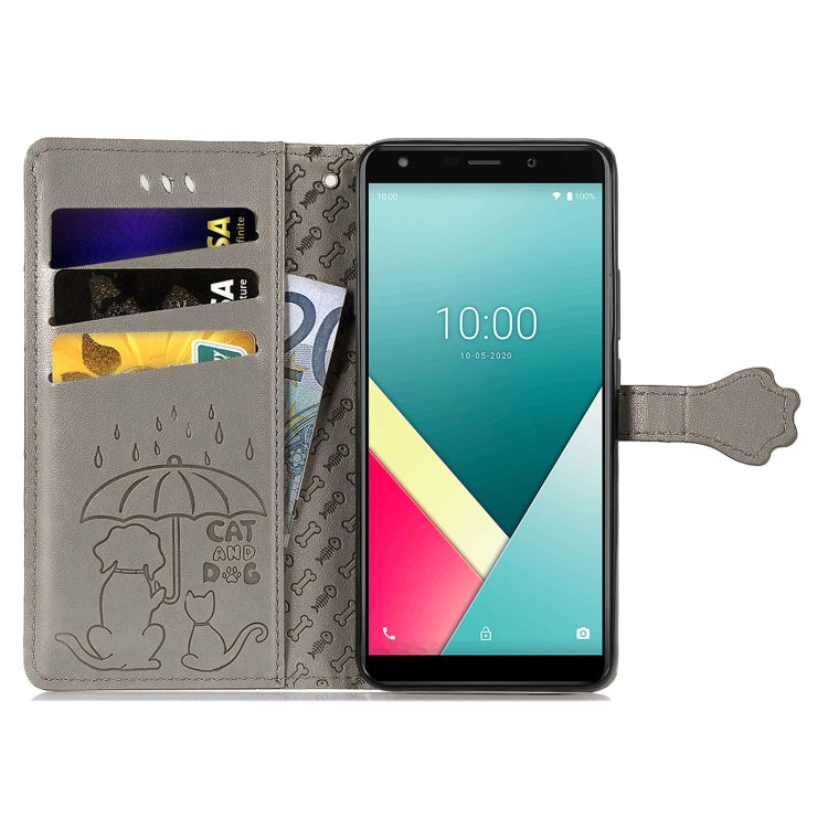 For Wiko Y61 Lovely Cat and Dog Embossing Pattern Horizontal Flip Leather Case , with Holder & Card Slots & Wallet & Cartoon Clasp & Lanyard
