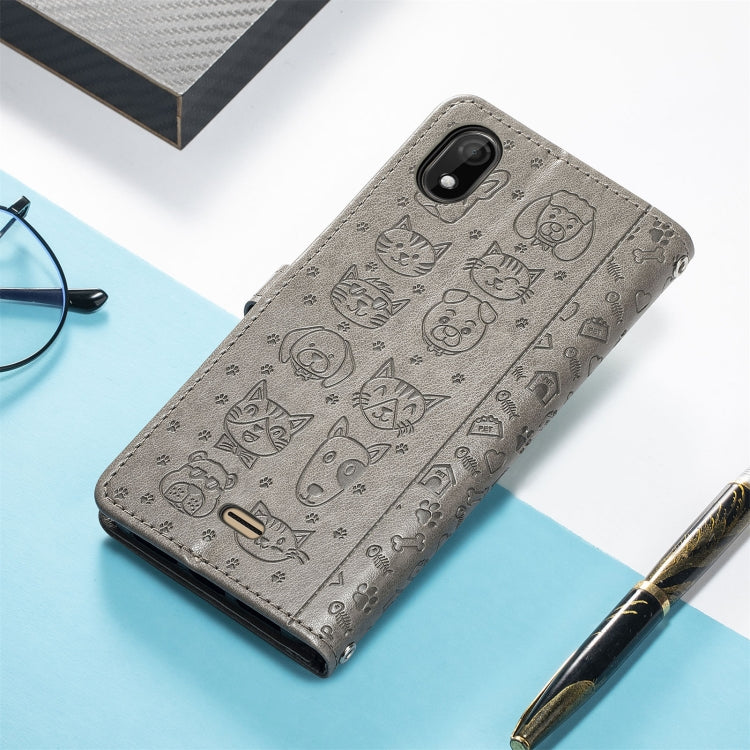 For Wiko Y61 Lovely Cat and Dog Embossing Pattern Horizontal Flip Leather Case , with Holder & Card Slots & Wallet & Cartoon Clasp & Lanyard