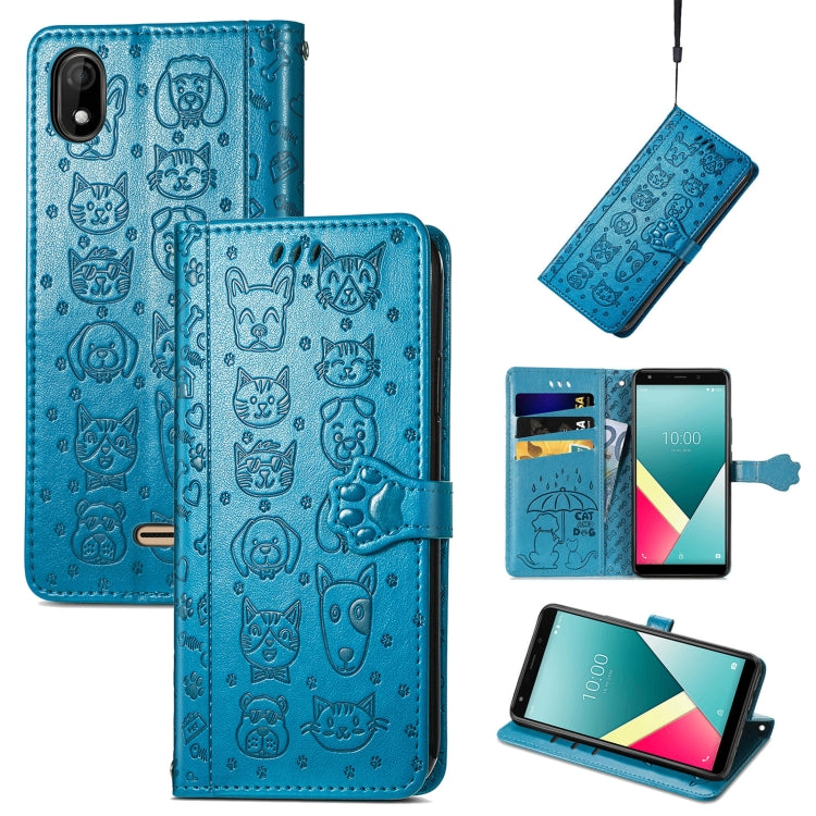 For Wiko Y61 Lovely Cat and Dog Embossing Pattern Horizontal Flip Leather Case , with Holder & Card Slots & Wallet & Cartoon Clasp & Lanyard