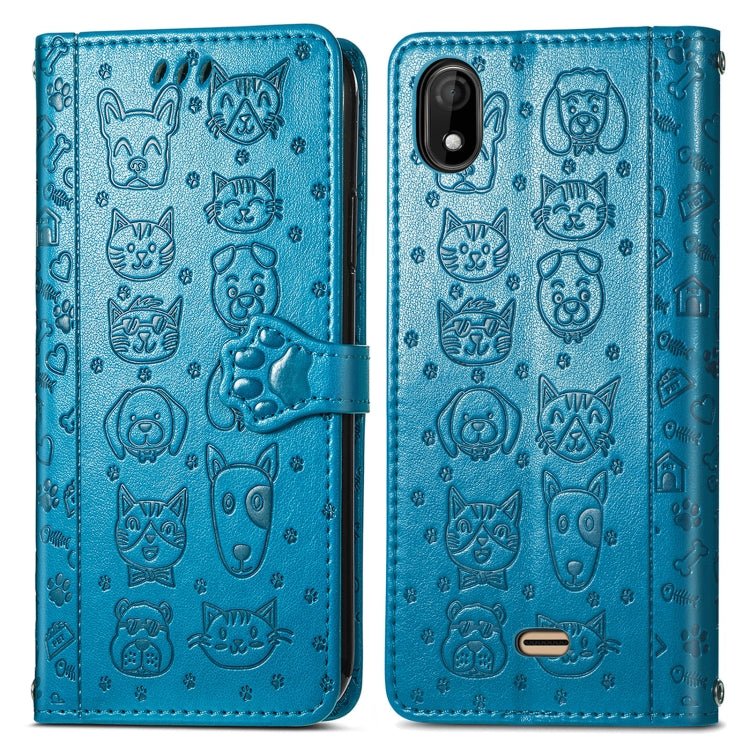 For Wiko Y61 Lovely Cat and Dog Embossing Pattern Horizontal Flip Leather Case , with Holder & Card Slots & Wallet & Cartoon Clasp & Lanyard