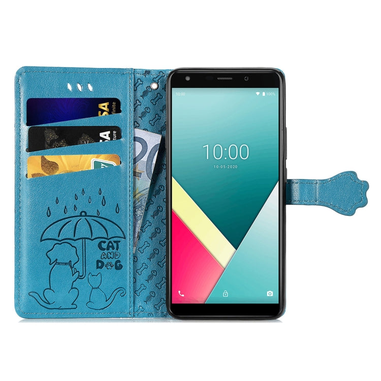 For Wiko Y61 Lovely Cat and Dog Embossing Pattern Horizontal Flip Leather Case , with Holder & Card Slots & Wallet & Cartoon Clasp & Lanyard
