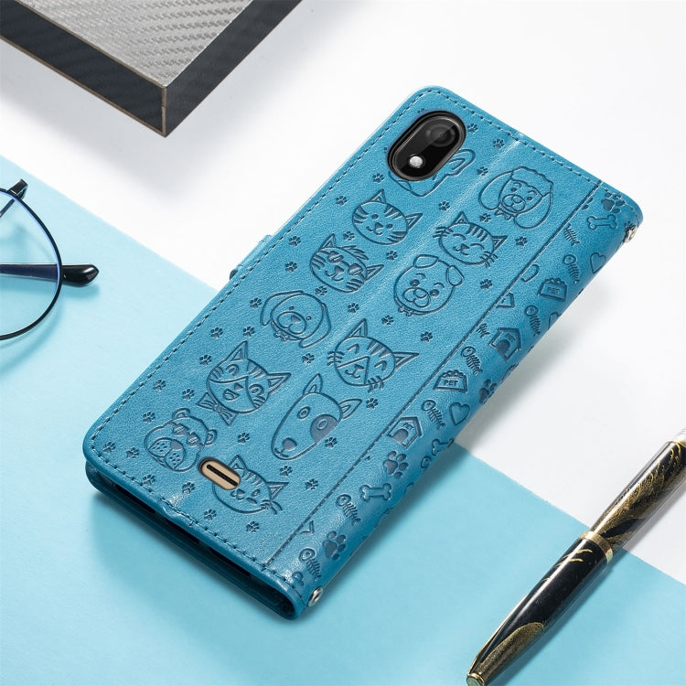 For Wiko Y61 Lovely Cat and Dog Embossing Pattern Horizontal Flip Leather Case , with Holder & Card Slots & Wallet & Cartoon Clasp & Lanyard