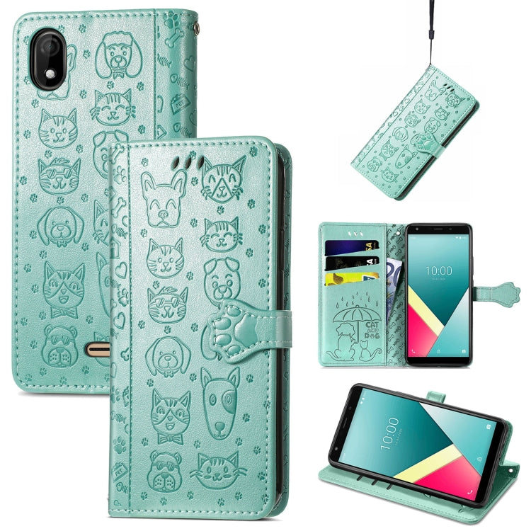 For Wiko Y61 Lovely Cat and Dog Embossing Pattern Horizontal Flip Leather Case , with Holder & Card Slots & Wallet & Cartoon Clasp & Lanyard