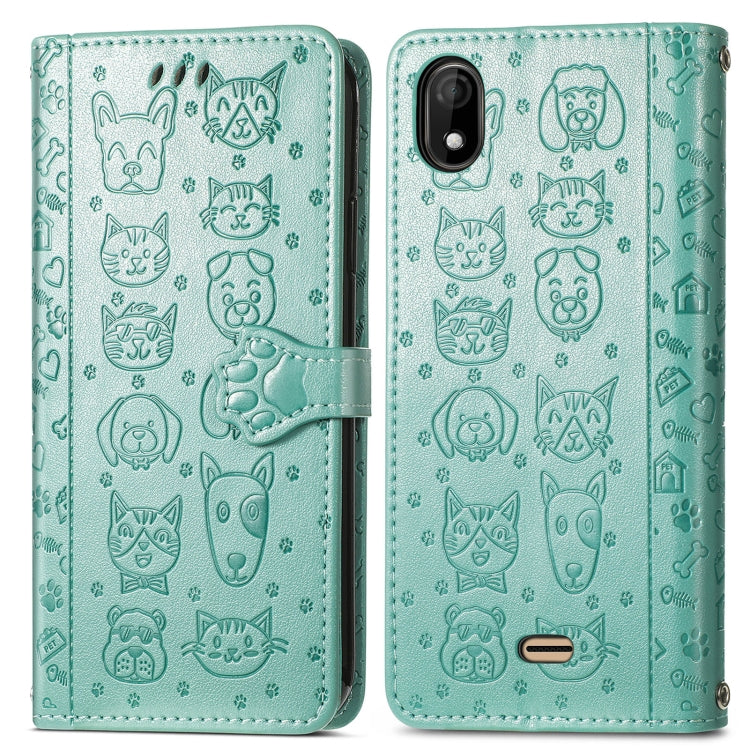 For Wiko Y61 Lovely Cat and Dog Embossing Pattern Horizontal Flip Leather Case , with Holder & Card Slots & Wallet & Cartoon Clasp & Lanyard