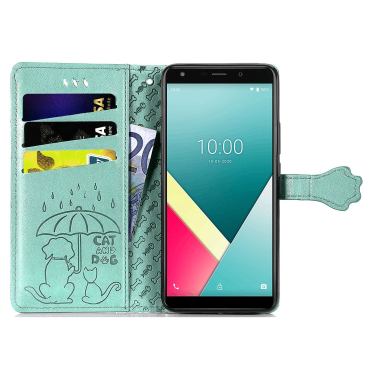 For Wiko Y61 Lovely Cat and Dog Embossing Pattern Horizontal Flip Leather Case , with Holder & Card Slots & Wallet & Cartoon Clasp & Lanyard
