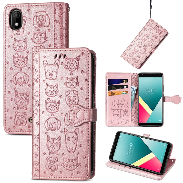 For Wiko Y61 Lovely Cat and Dog Embossing Pattern Horizontal Flip Leather Case , with Holder & Card Slots & Wallet & Cartoon Clasp & Lanyard