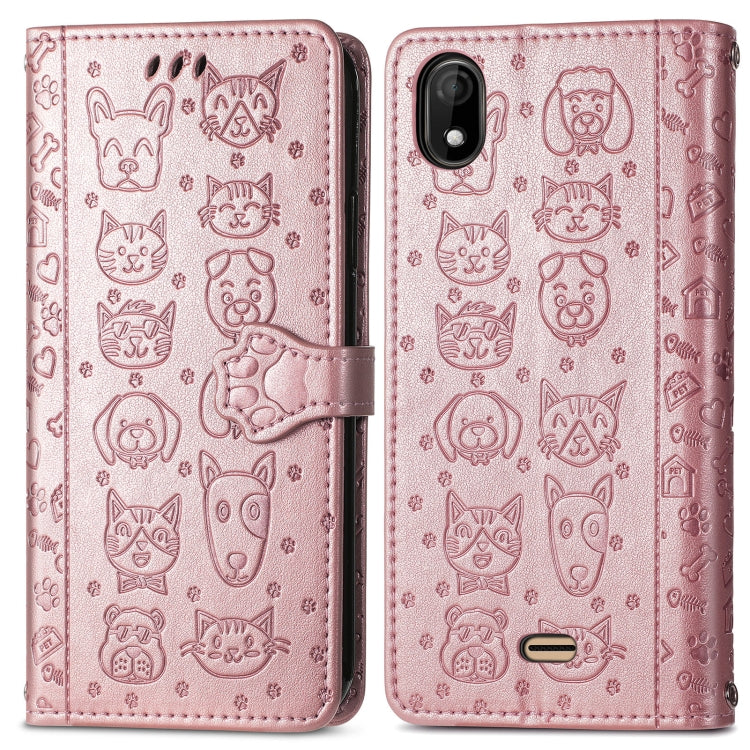 For Wiko Y61 Lovely Cat and Dog Embossing Pattern Horizontal Flip Leather Case , with Holder & Card Slots & Wallet & Cartoon Clasp & Lanyard