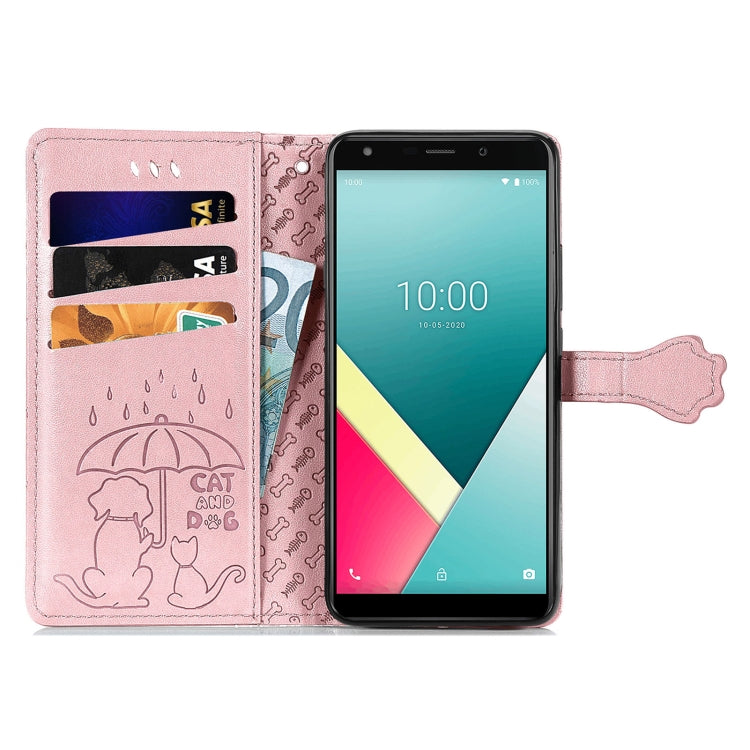 For Wiko Y61 Lovely Cat and Dog Embossing Pattern Horizontal Flip Leather Case , with Holder & Card Slots & Wallet & Cartoon Clasp & Lanyard