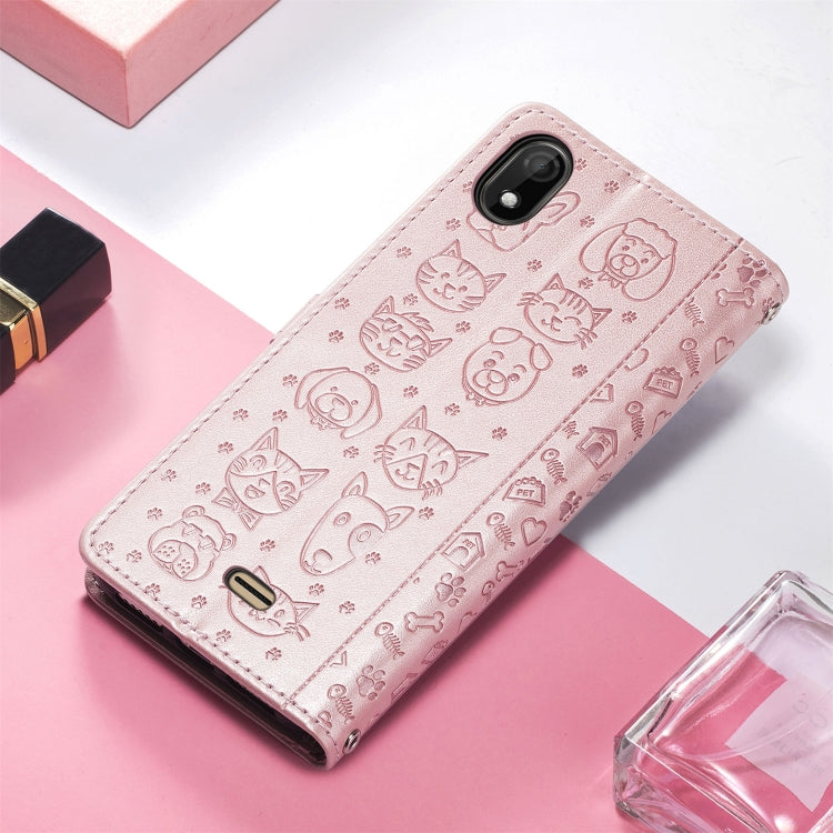 For Wiko Y61 Lovely Cat and Dog Embossing Pattern Horizontal Flip Leather Case , with Holder & Card Slots & Wallet & Cartoon Clasp & Lanyard