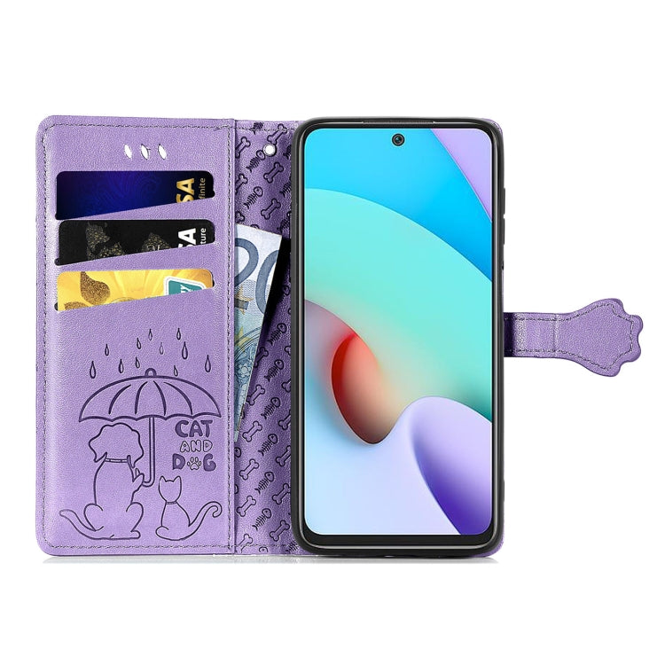 For Xiaomi Redmi 10 Lovely Cat and Dog Embossing Pattern Horizontal Flip Leather Case , with Holder & Card Slots & Wallet & Cartoon Clasp & Lanyard