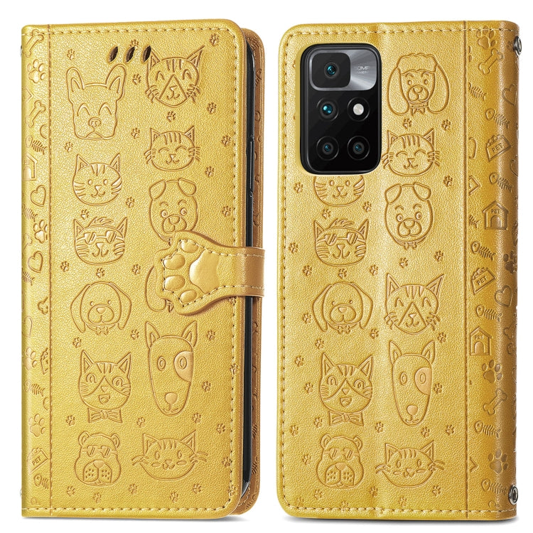 For Xiaomi Redmi 10 Lovely Cat and Dog Embossing Pattern Horizontal Flip Leather Case , with Holder & Card Slots & Wallet & Cartoon Clasp & Lanyard