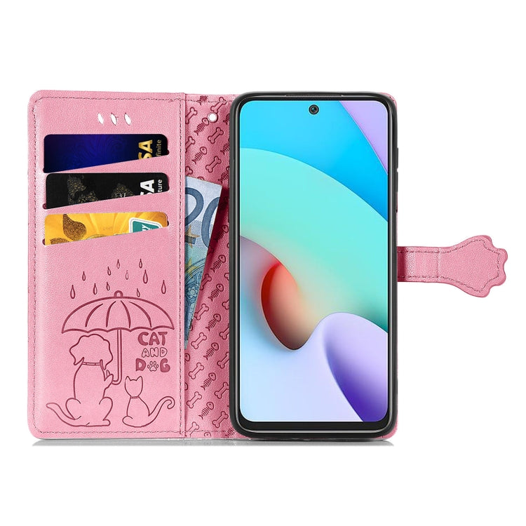 For Xiaomi Redmi 10 Lovely Cat and Dog Embossing Pattern Horizontal Flip Leather Case , with Holder & Card Slots & Wallet & Cartoon Clasp & Lanyard